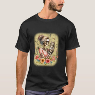 T-shirt Messy Bun Skeleton Cute Kitten Amoureux de les cha