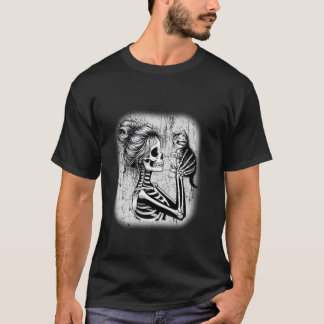 T-shirt Messy Bun Skeleton Cute Kitten Amoureux de les cha