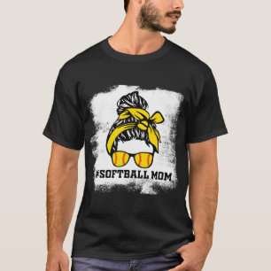 T-shirt Messy Bun Softball Maman Vie Bleached Jour Jeu Che