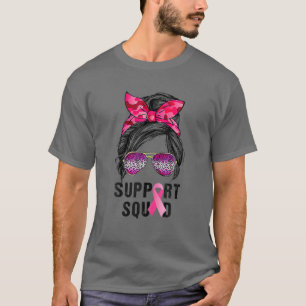 T-shirt Messy Bun Support Squad Empreinte de léopard rose