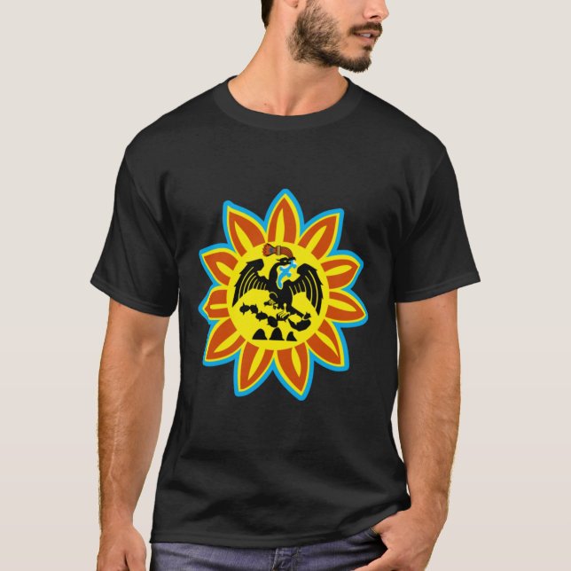 T-shirt Mexica Flag Aztec Eagle Snake Sun Original Mexica (Devant)