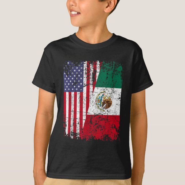 T-shirt MEXICAIN RACINE Drapeau à moitié américain MEXIQUE (Devant)