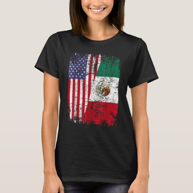 T-shirt MEXICAIN RACINE Drapeau à moitié américain MEXIQUE (Devant)
