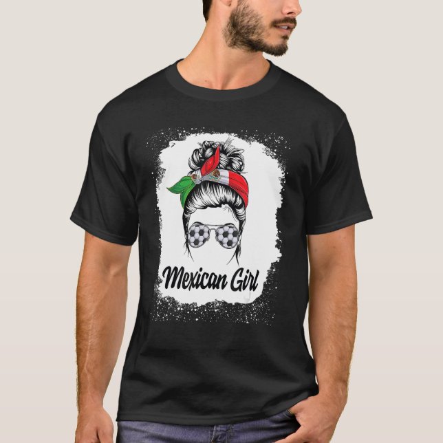 T-shirt Mexicaine Soccer Girl Messy Bun Drapeau Mexique Pr (Devant)
