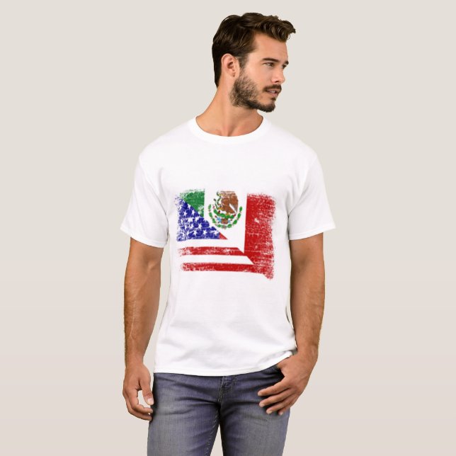 T-shirt mexico-américain de mélange de drapeau (Devant entier)