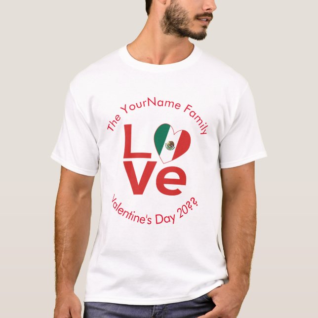 T-shirt Mexique Love Coeur Drapeau Valentine Personnalisé (Devant)