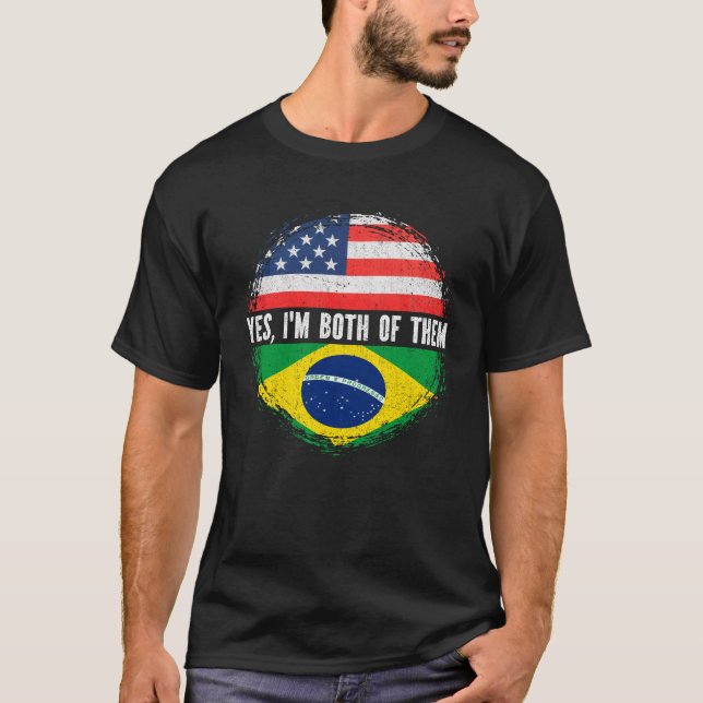 T-shirt Mi-Américain Demi-Brésilien USA Drapeau Brésil (Devant)