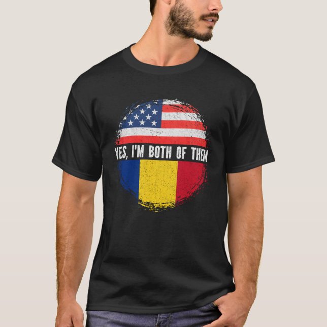 T-shirt Mi-américain demi roumain USA Drapeau Roumanie (Devant)