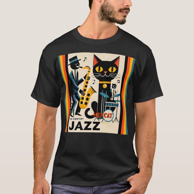 T-shirt Mi siècle Jazz Age HepCat Chat Noir (Devant)