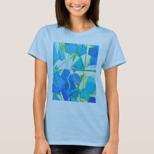 T-shirt Mi-siècle moderne Abstrait, Aqua & Cerulean Bleu