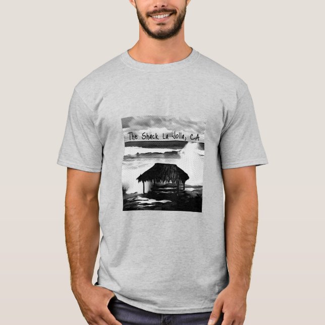 T-shirt Mi-teinte noir et blanc de la cabane sur un (Devant)