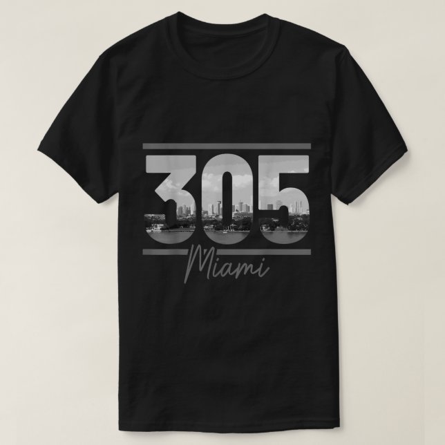 T-shirt Miami 305 Indicatif régional Skyline Florida Vinta (Design devant)