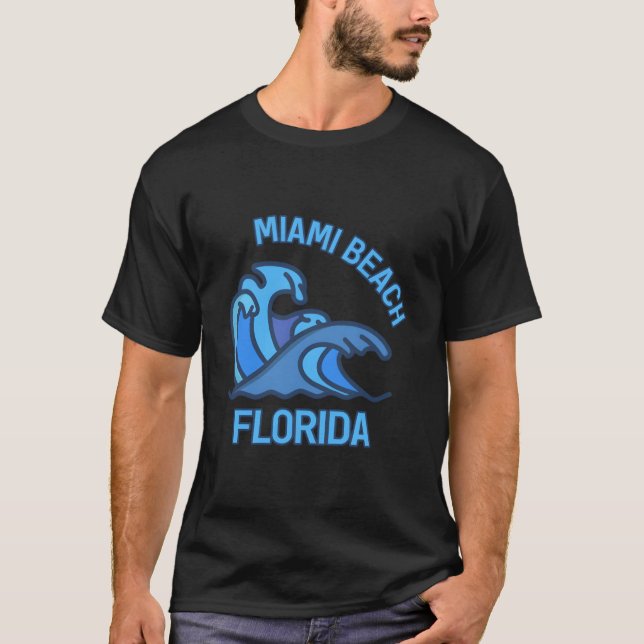 T-shirt Miami Beach Florida Pocket Wave (Devant)