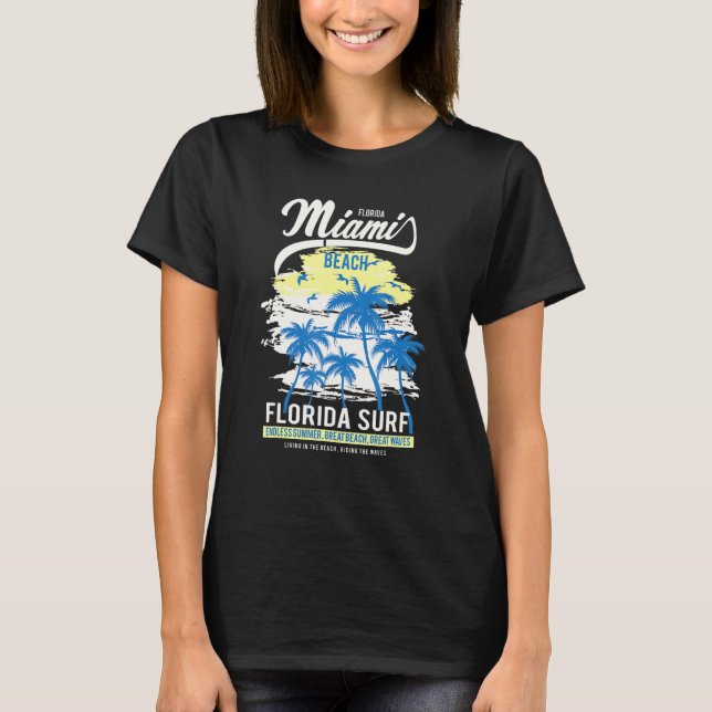 T-shirt Miami Beach Floride Surf Vacances été Vagues (Devant)