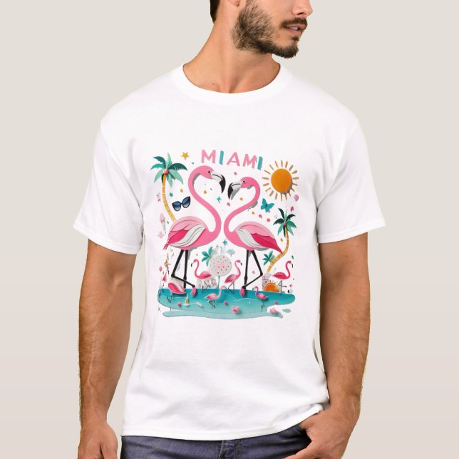 T-shirt Miami Flamant rose Paradise (Devant)