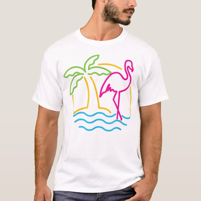 T-shirt Miami Retro Neon Flamant rose rose des années 80 V (Devant)