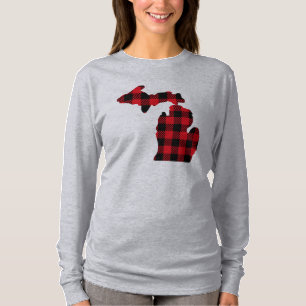 T-shirt Michigan Rouge-Noir Carte Plaid Tee à manches long