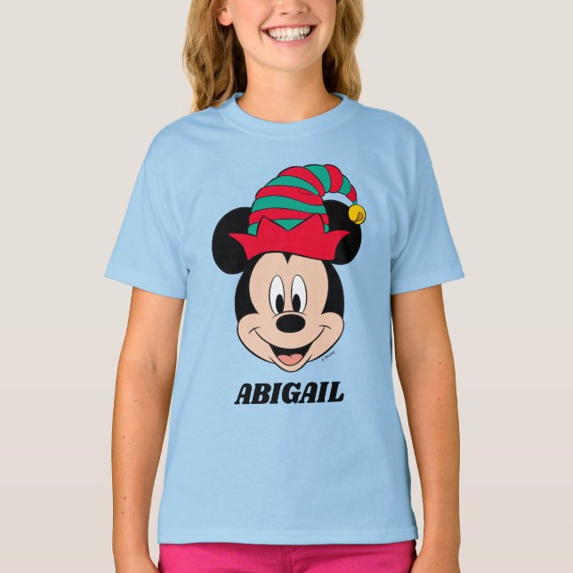 T-shirt Mickey Mouse | Casquette elfe de Noël (Devant)