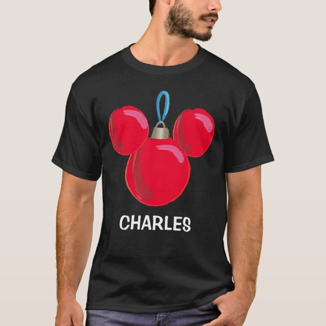 T-shirt Mickey Mouse Ornement de Noël - Nom (Devant)
