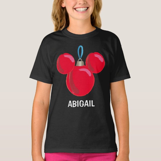 T-shirt Mickey Mouse Ornement de Noël - Nom (Devant)