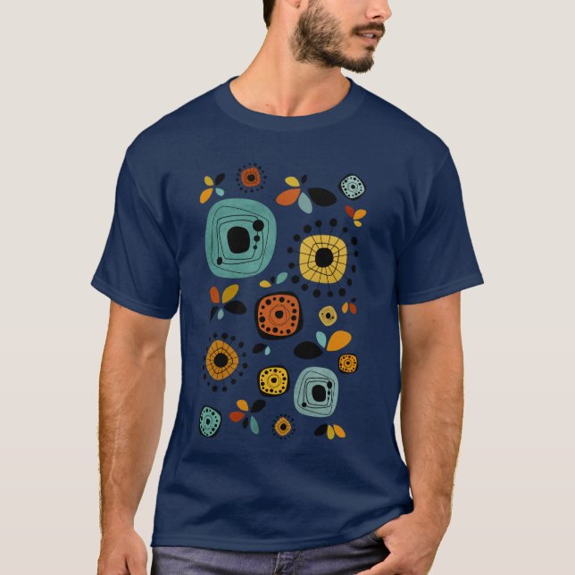 T-shirt Mid Century Modern Flowers Pattern 2 girl (Devant)