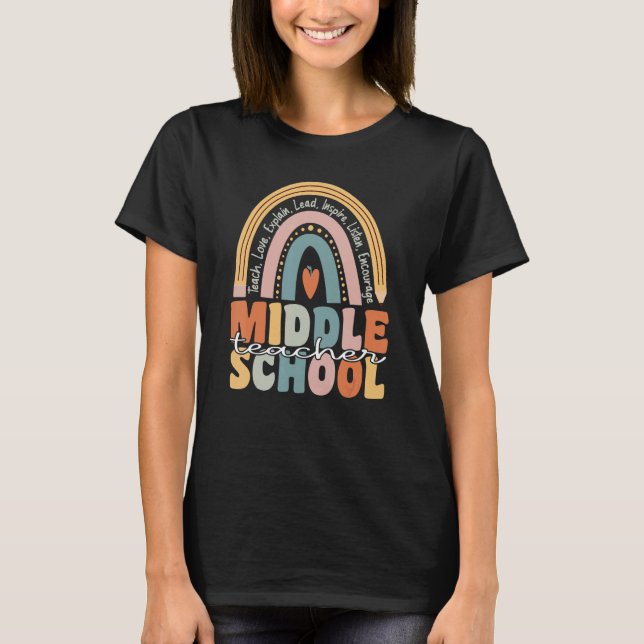 T-shirt Middle School Teacher Groovy Retro Teacher Rainbow (Devant)