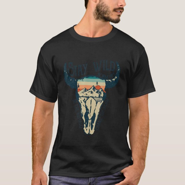 T-shirt MIDWEST STAY WILD ROAM FREE Skull Cow (Devant)