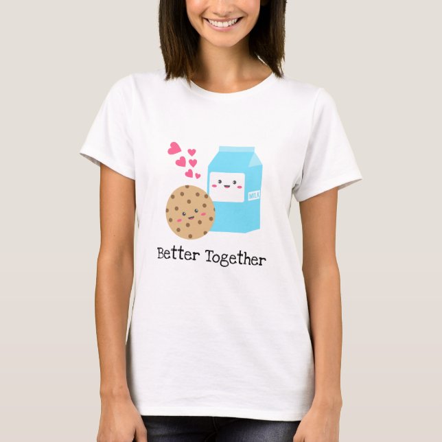 T-shirt Mieux Ensemble Lait et biscuits Kawaii Aimer migno (Devant)