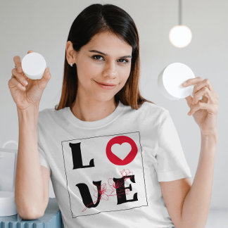 T-shirt mignon amour coeur rouge et botanique