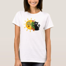 T-shirt mignon avec chat noir et cactus