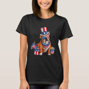 T-shirt Mignon Bouledogue Anglais 4 juillet Drapeau Améric