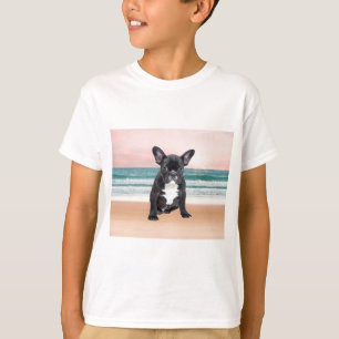T-shirt Mignon Bouledogue Français Plage Soleil Eau