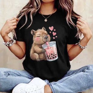 T-shirt Mignon Capybara Kawaii Boit du Boba Bubble Tea Kaw