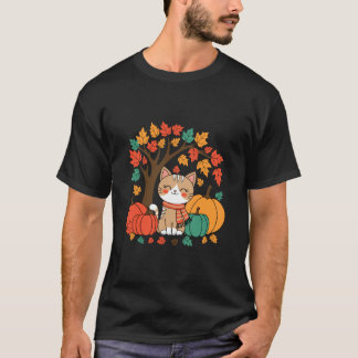 T-shirt Mignon Chat Citrouille Halloween Saison Ensorcelan
