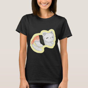 T-shirt mignon chat de riz à sushi endormi enveloppé de no
