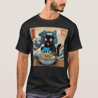 T-shirt Mignon Chat Gamer Kawaii Drôle Ramen Chat Japonais