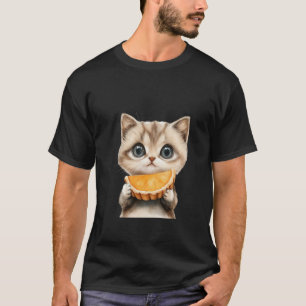 T-shirt Mignon chaton mangeant une tarte orange - Art aqua