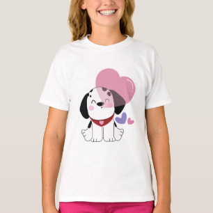 T-shirt Mignon Chien Dalmatien Kawaii avec des Cœurs