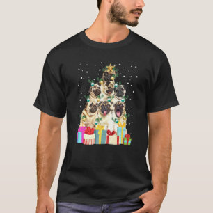 T-shirt Mignon chien Pug Lumières de sapin de Noël Papa ch