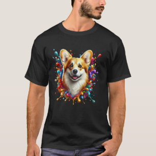 T-shirt Mignon Corgi Gallois sous des éclaboussures de pei