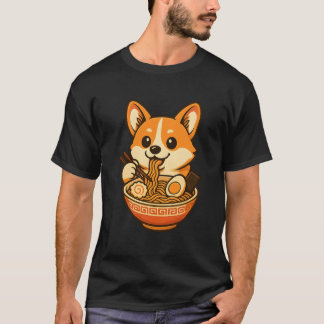 T-shirt Mignon Corgi Mangeant des Ramen , Design de T-Shir