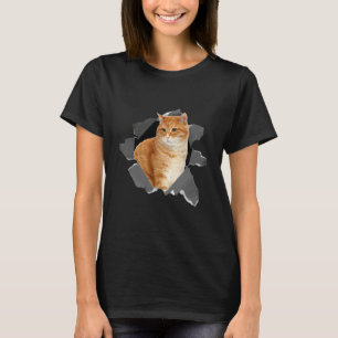 T-shirt Mignon Drôle Visage De Chat Orange Déchiré Costume