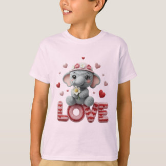 T-shirt Mignon éléphant d'amour de printemps Crochet Décor