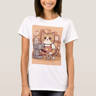 T-shirt mignon et drôle de chat de barista avec du