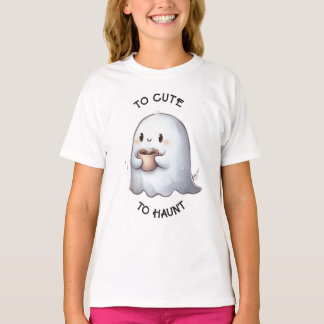 T-shirt Mignon fantôme Kawaii tenant un café Aquarelle 