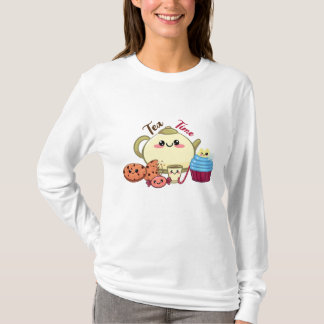 T-shirt Mignon Illustration de l'heure du thé et des frian