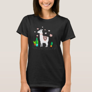 T-shirt Mignon Lama Avec Écharpe Cactus Amoureux Alpaga An