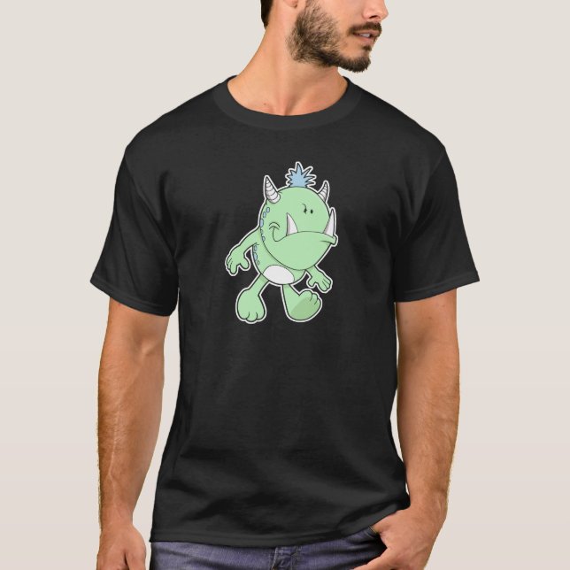 T-shirt mignon monstre en fang vert (Devant)