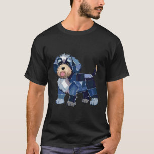 T-shirt Mignon patchwork en jean chiot Art chiot Impressio