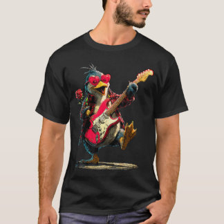 T-shirt Mignon Pingouin Jouant de la Guitare Guitariste An
